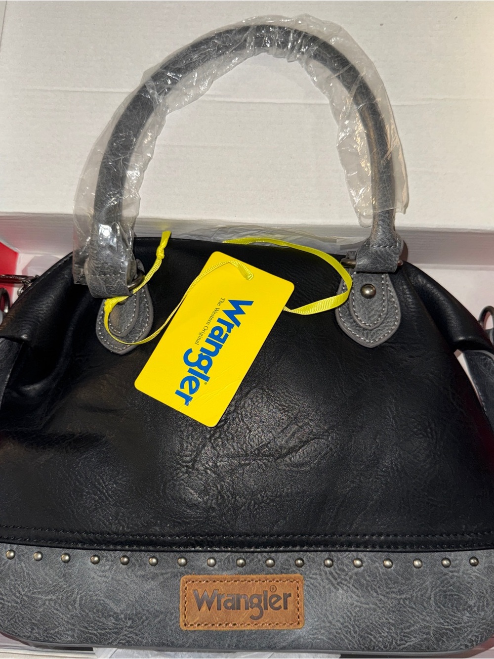 Wrangler Black and Gray Satchel with Stud Trim